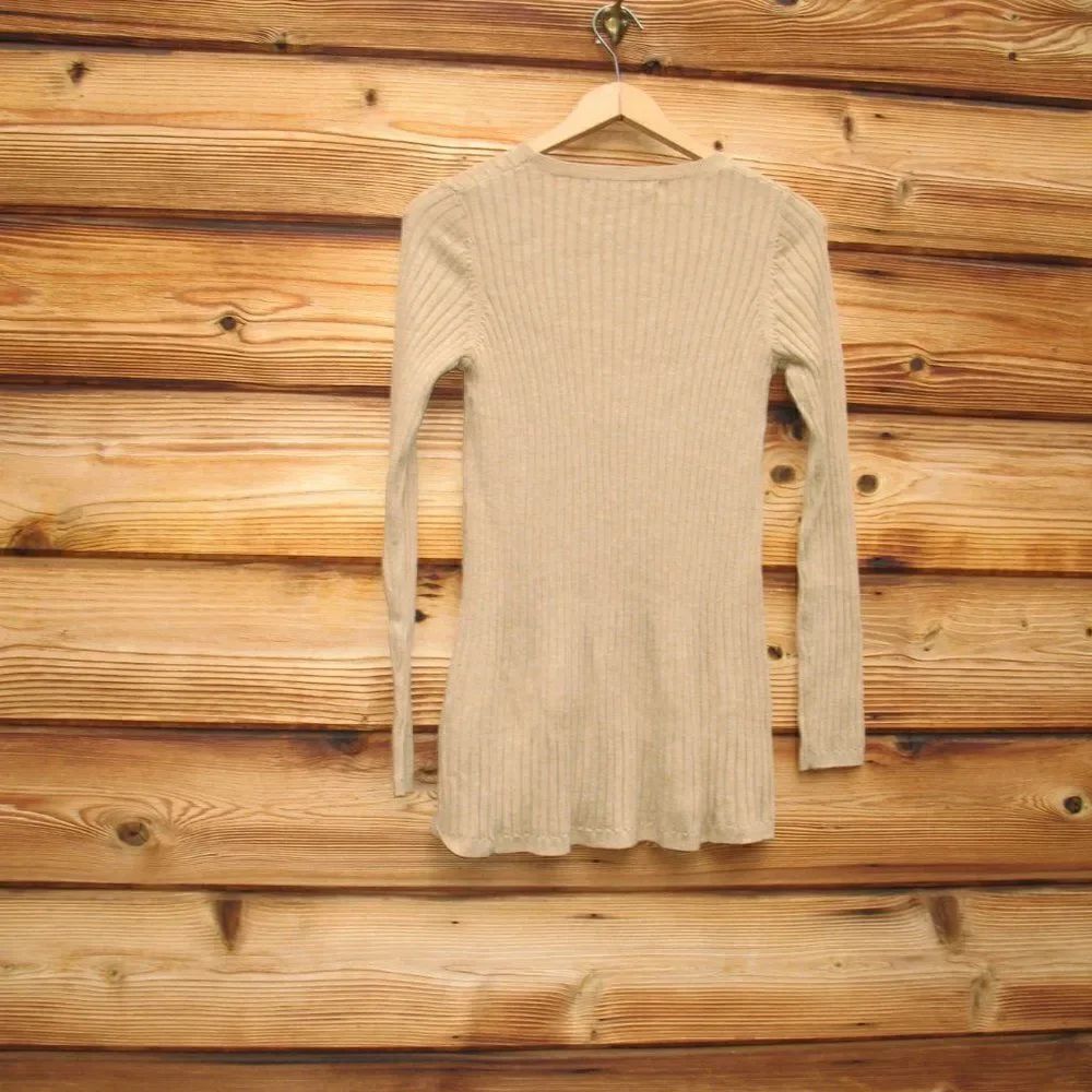 Tan Knit Wool Blend Ribbed Pullover - Picture 6 of 9